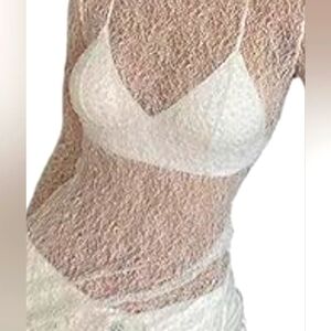 Who What Wear Sheer White Lace Blouse